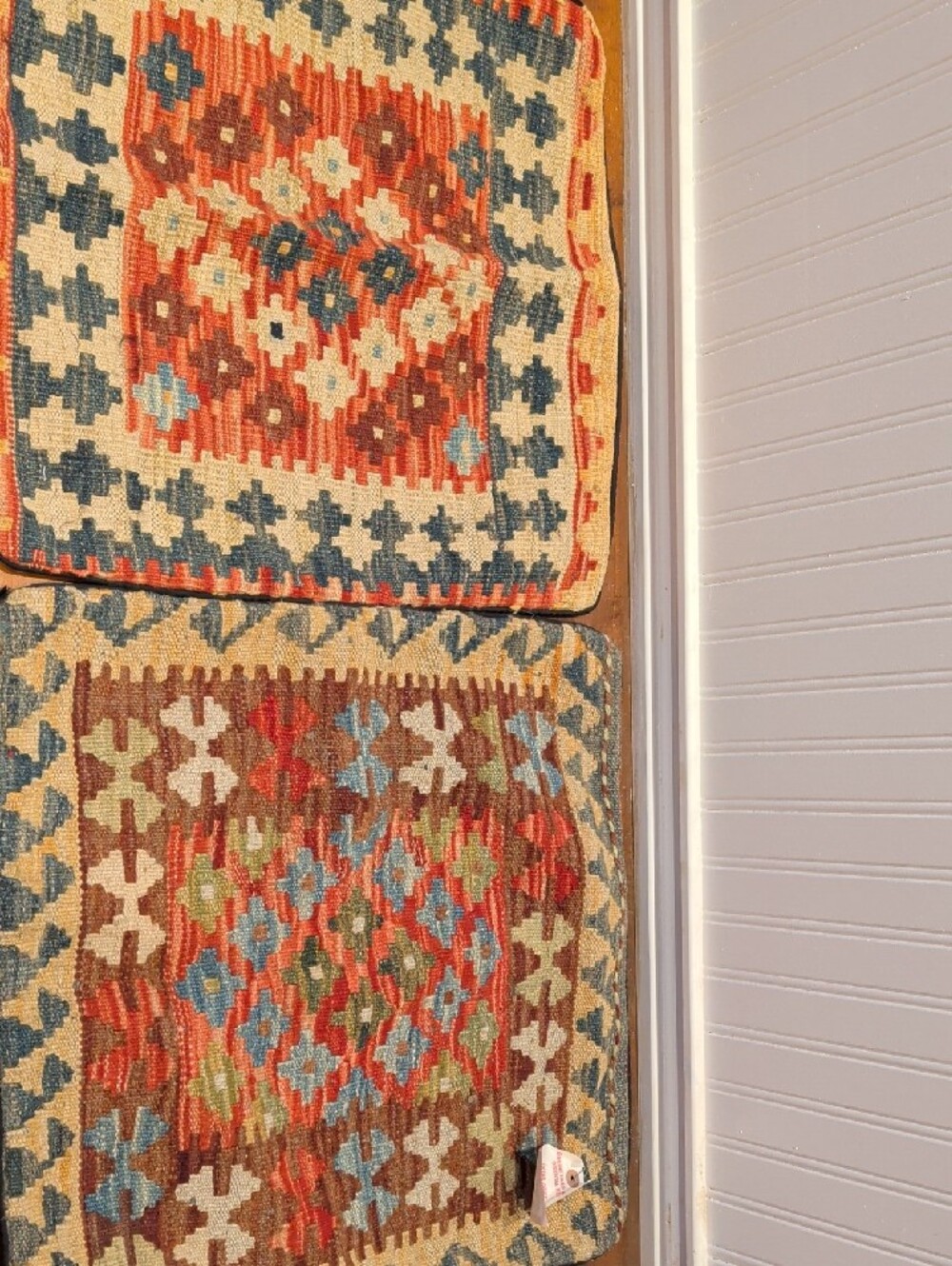 Handwoven In Pakistan Oriental Accent Pillow Covers in Rust, Blue, and Cream - Picture 13 of 16